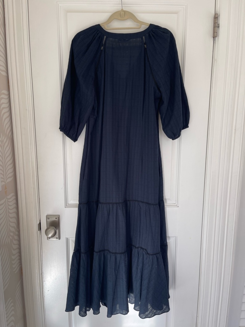 Madewell Midi | Maxi Prairie Dress, 100% Cotton Navy Windowpane, Size 8-10 - Picture 5 of 16